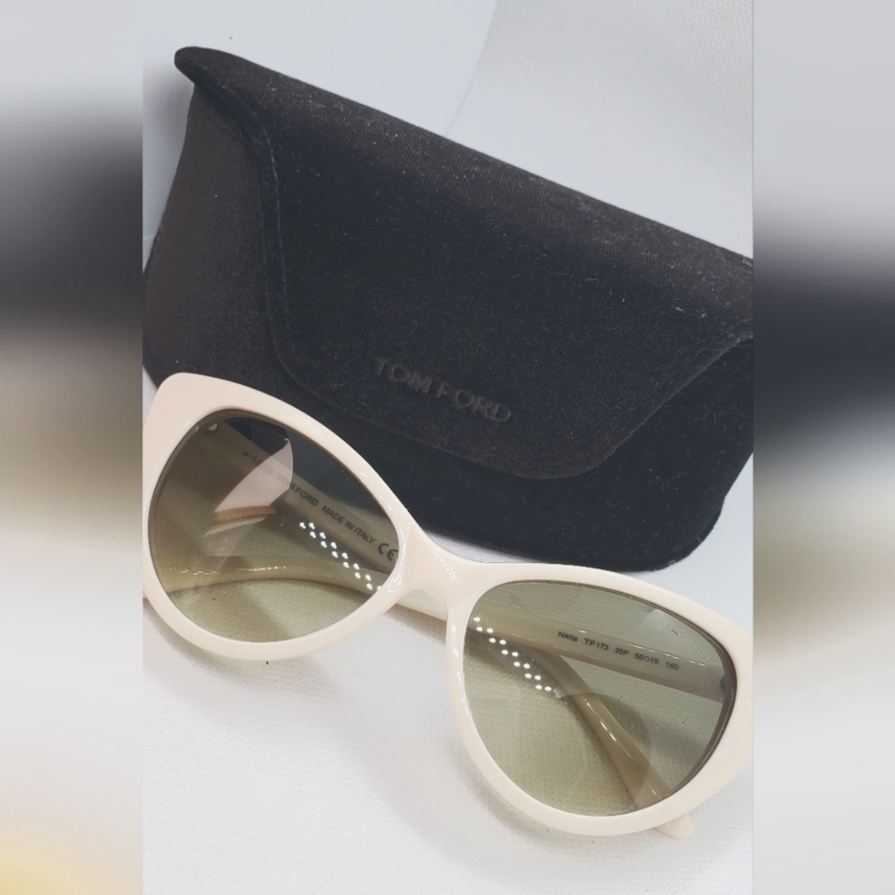 TOM FORD cat eye sunglasses- ivory frame/green lens - Picture 3 of 9